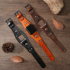 Wide leather cuff bracelet for Apple Watch, modern style, Toré model