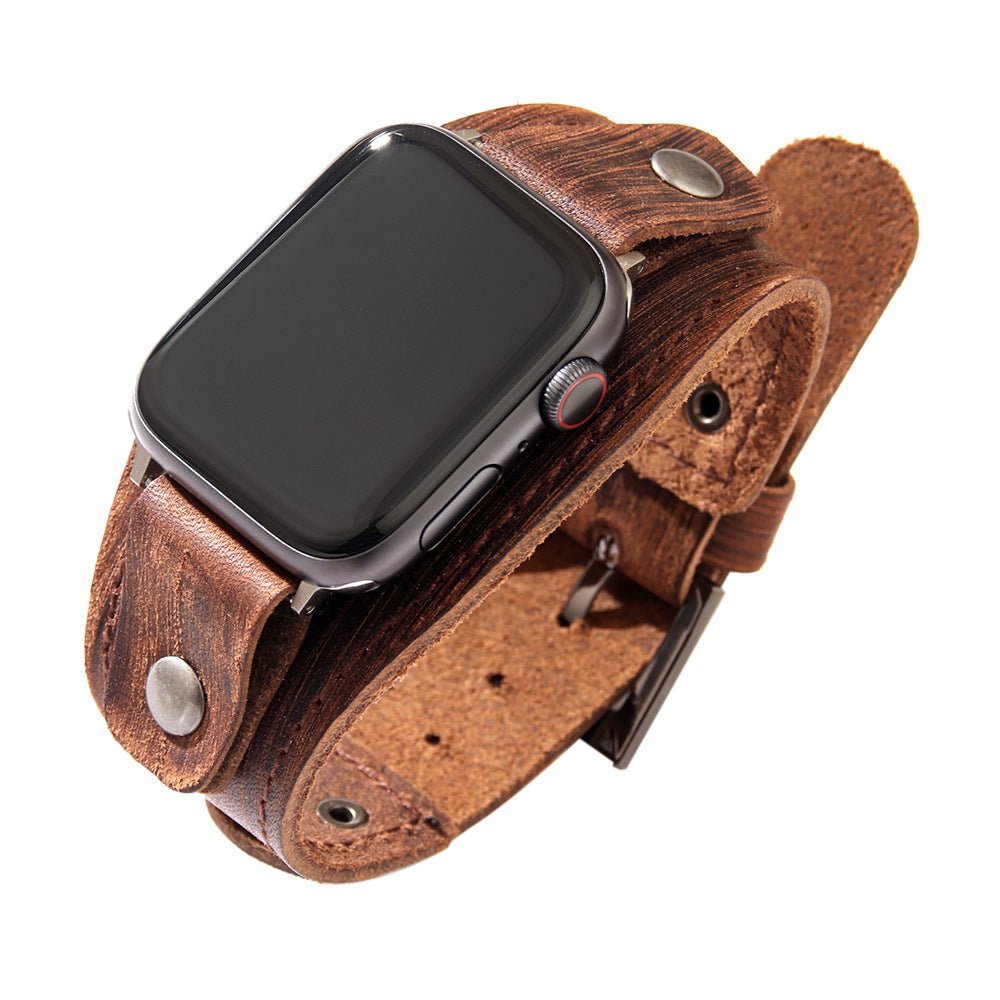 Wide leather cuff bracelet for Apple Watch, modern style, Toré model