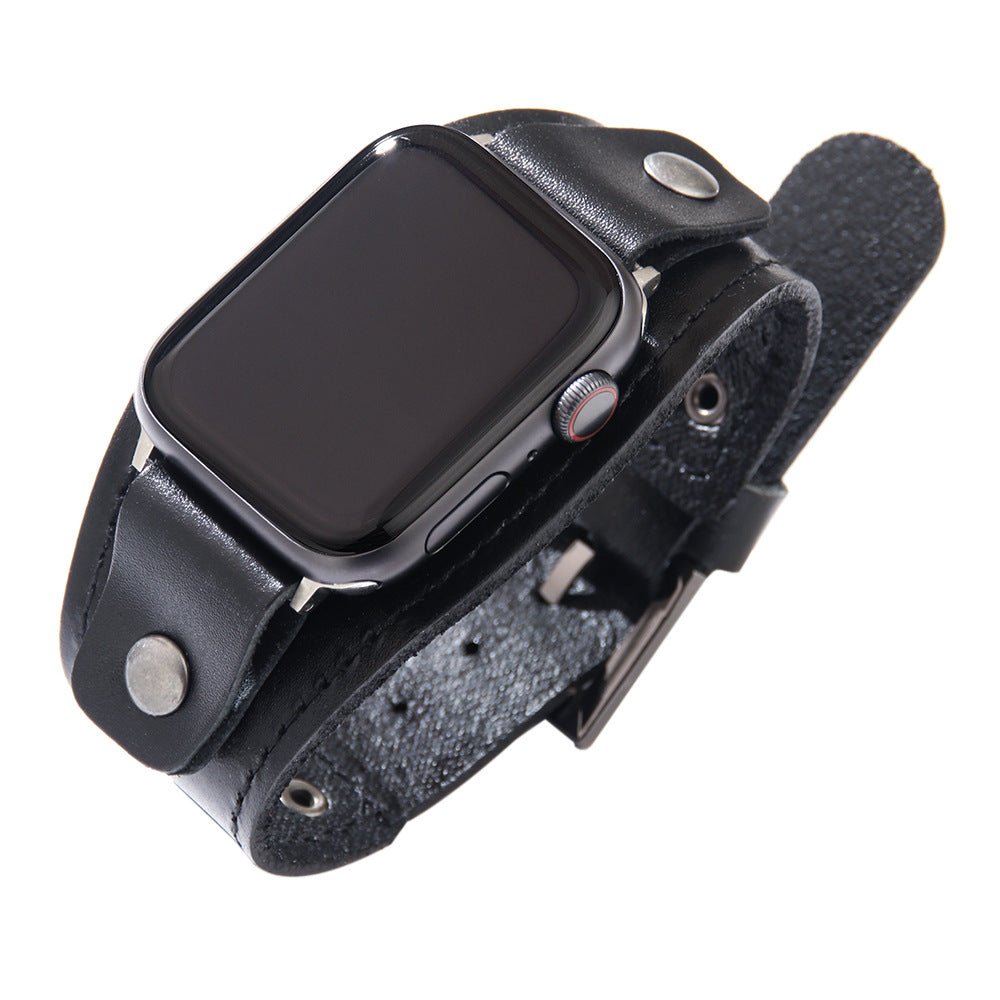 Wide leather cuff bracelet for Apple Watch, modern style, Toré model
