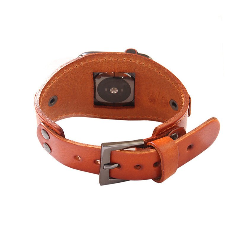 Wide leather cuff bracelet for Apple Watch, modern style, Toré model