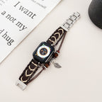 Apple Watch multi-strand braided bracelet, wooden beads and leaf pendant, bohemian style, Trossa model