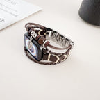 Apple Watch multi-strand braided bracelet, wooden beads and leaf pendant, bohemian style, Trossa model