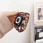 Apple Watch multi-strand braided bracelet, wooden beads and leaf pendant, bohemian style, Trossa model