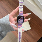 Apple Watch band in woven canvas, colorful wavy patterns, suede inserts, Claire model