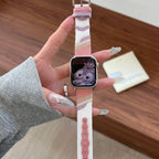 Apple Watch band in woven canvas, colorful wavy patterns, suede inserts, Claire model
