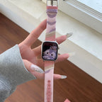 Apple Watch band in woven canvas, colorful wavy patterns, suede inserts, Claire model