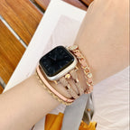 Apple Watch multi-strand bracelet, braided straps and interwoven chain, rhinestone medallions, for women, Wixe model