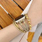 Apple Watch multi-strand bracelet, braided straps and interwoven chain, rhinestone medallions, for women, Wixe model