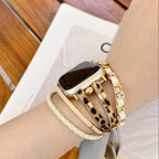 Apple Watch multi-strand bracelet, braided straps and interwoven chain, rhinestone medallions, for women, Wixe model