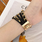 Apple Watch multi-strand bracelet, braided straps and interwoven chain, rhinestone medallions, for women, Wixe model