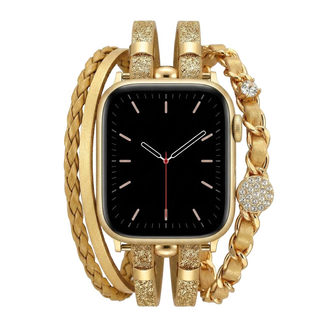 Apple Watch multi-strand bracelet, braided straps and interwoven chain, rhinestone medallions, for women, Wixe model