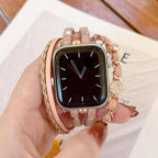 Apple Watch multi-strand bracelet, braided straps and interwoven chain, rhinestone medallions, for women, Wixe model