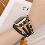 Apple Watch multi-strand bracelet, braided straps and interwoven chain, rhinestone medallions, for women, Wixe model