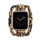 Apple Watch Leopard Watch Bracelet, Soft Faux Leather and Gold Metal, Adjustable Women's Fashion Accessory, Sabor Model