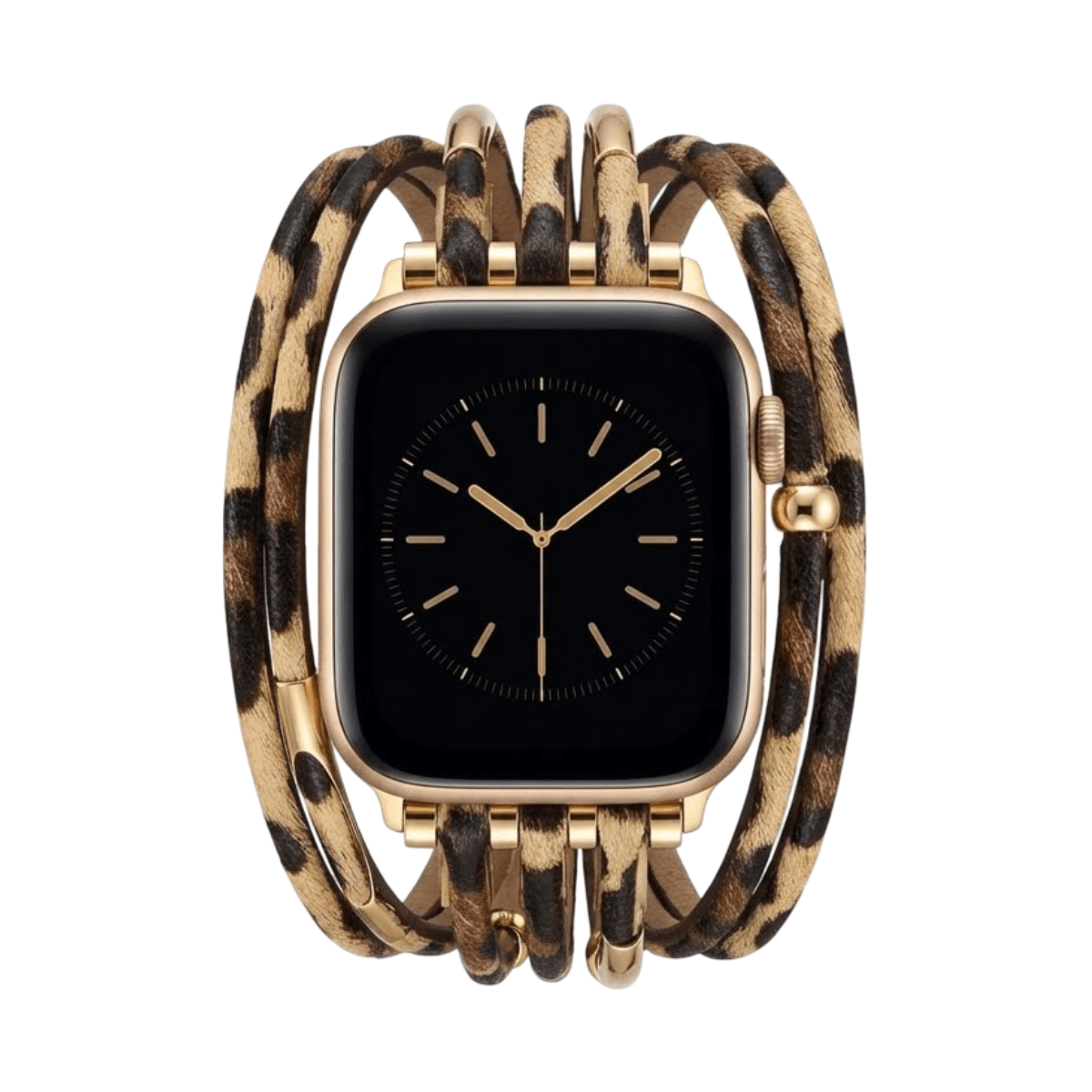 Apple Watch Leopard Watch Bracelet, Soft Faux Leather and Gold Metal, Adjustable Women's Fashion Accessory, Sabor Model