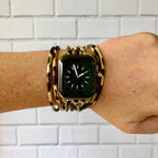 Apple Watch Leopard Watch Bracelet, Soft Faux Leather and Gold Metal, Adjustable Women's Fashion Accessory, Sabor Model