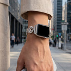 Apple Watch bracelet, circular links with moon motif set with zircons, Gipsy model