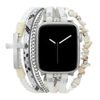 Multi-Strand Bracelet for Apple Watch, Leather, Natural Stone Beads, Christian Cross, Stainless Steel Chain, Removable Link Clasp, Laytone Model