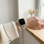 Multi-Strand Bracelet for Apple Watch, Leather, Natural Stone Beads, Christian Cross, Stainless Steel Chain, Removable Link Clasp, Laytone Model