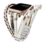 Multi-strand bracelet for smartwatches, decorated with crushed stone ornaments, multi-strand braided straps, tool-free adjustable links, Treska model