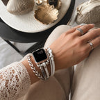 Multi-strand bracelet for smartwatches, decorated with crushed stone ornaments, multi-strand braided straps, tool-free adjustable links, Treska model