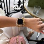 Multi-strand bracelet for smartwatches, decorated with crushed stone ornaments, multi-strand braided straps, tool-free adjustable links, Treska model