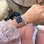 Multi-strand bracelet for smartwatches, decorated with crushed stone ornaments, multi-strand braided straps, tool-free adjustable links, Treska model