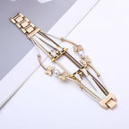 Multi-strand bracelet for Apple Watch, butterfly motif and beads, gold or silver finish, Amonita model