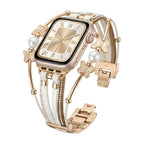 Multi-strand bracelet for Apple Watch, butterfly motif and beads, gold or silver finish, Amonita model