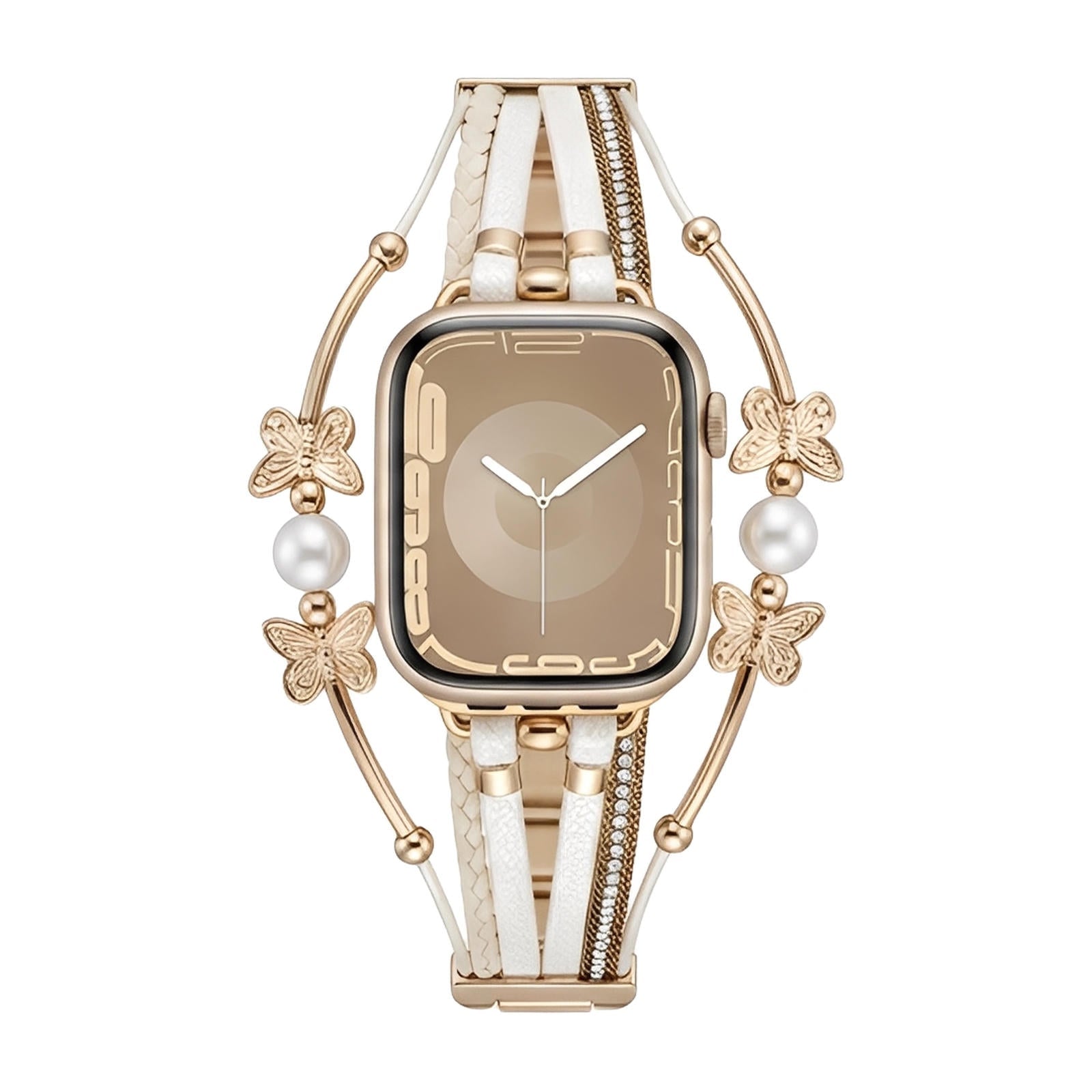 Multi-strand bracelet for Apple Watch, butterfly motif and beads, gold or silver finish, Amonita model