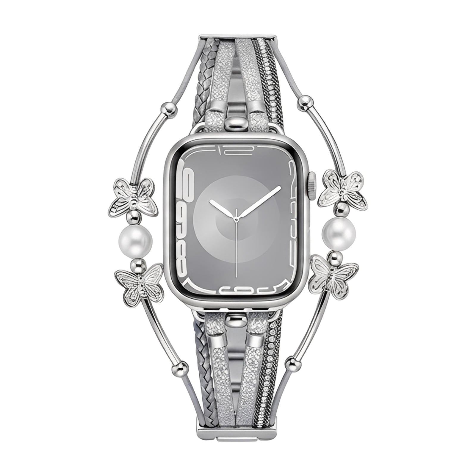 Multi-strand bracelet for Apple Watch, butterfly motif and beads, gold or silver finish, Amonita model