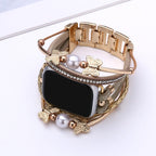 Multi-strand bracelet for Apple Watch, butterfly motif and beads, gold or silver finish, Amonita model