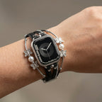 Multi-strand bracelet for Apple Watch, butterfly motif and beads, gold or silver finish, Amonita model