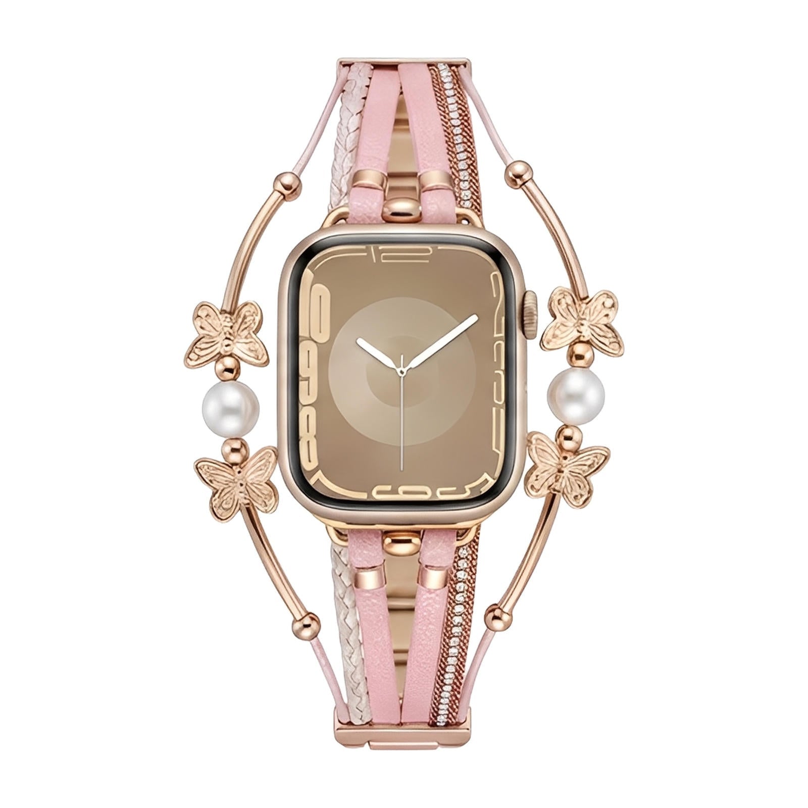 Multi-strand bracelet for Apple Watch, butterfly motif and beads, gold or silver finish, Amonita model