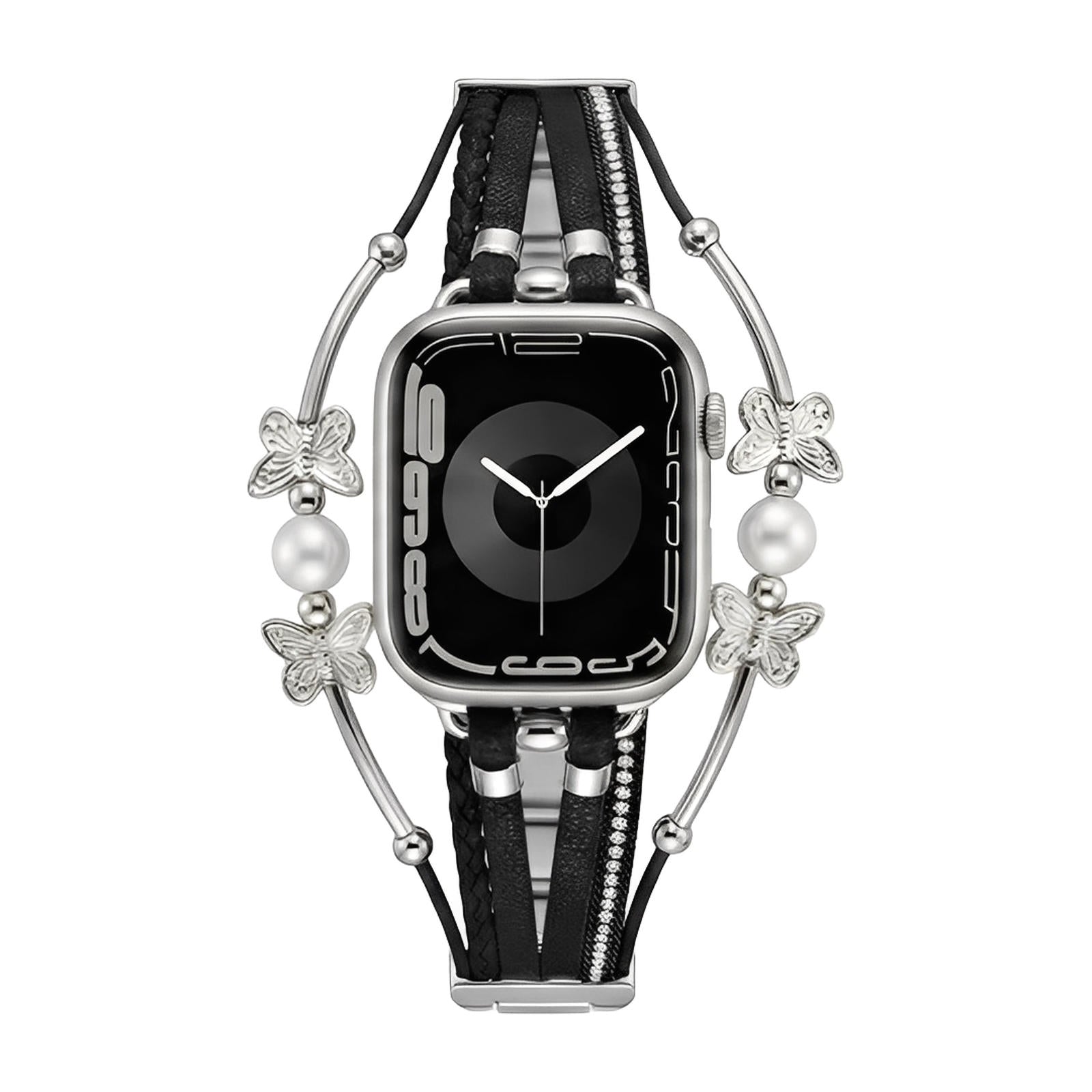 Multi-strand bracelet for Apple Watch, butterfly motif and beads, gold or silver finish, Amonita model