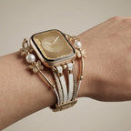 Multi-strand bracelet for Apple Watch, butterfly motif and beads, gold or silver finish, Amonita model