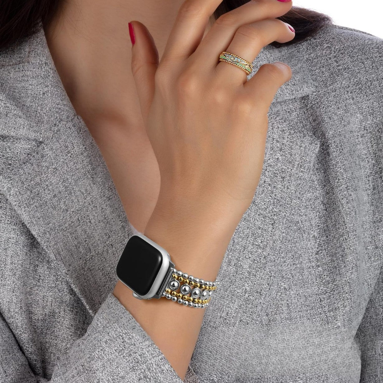 Smartwatch bracelet, adjustable metallic bead links, for women, Arline model
