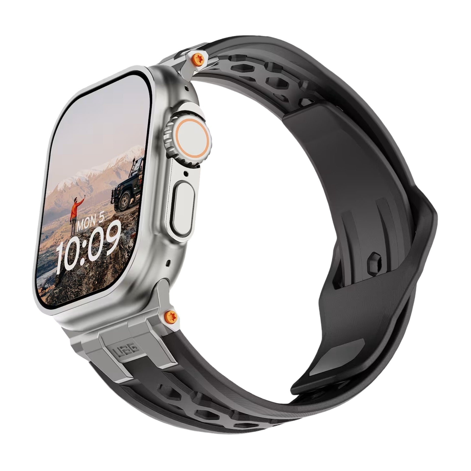 Perforated silicone strap for Apple Watch, outdoor design, metal connectors, Serdak model