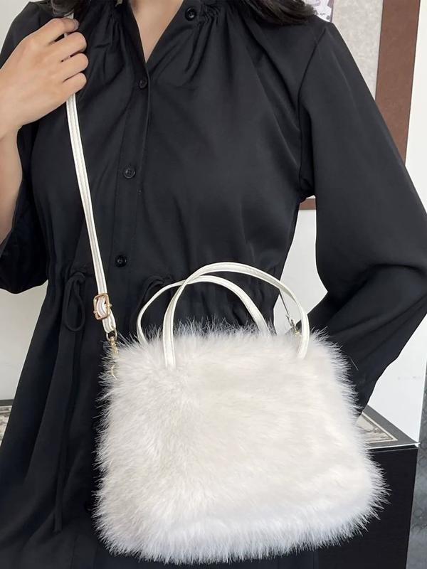 LIZZIE - Fashionable Imitation Fur Small Handbag with Grip Handle & Shoulder Strap