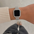 Apple Watch bracelet and case in stainless steel, links set with rhinestones, for women, Fida model