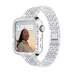 Apple Watch bracelet and case in stainless steel, links set with rhinestones, for women, Fida model
