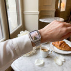 Apple Watch bracelet and case in stainless steel, links set with rhinestones, for women, Fida model