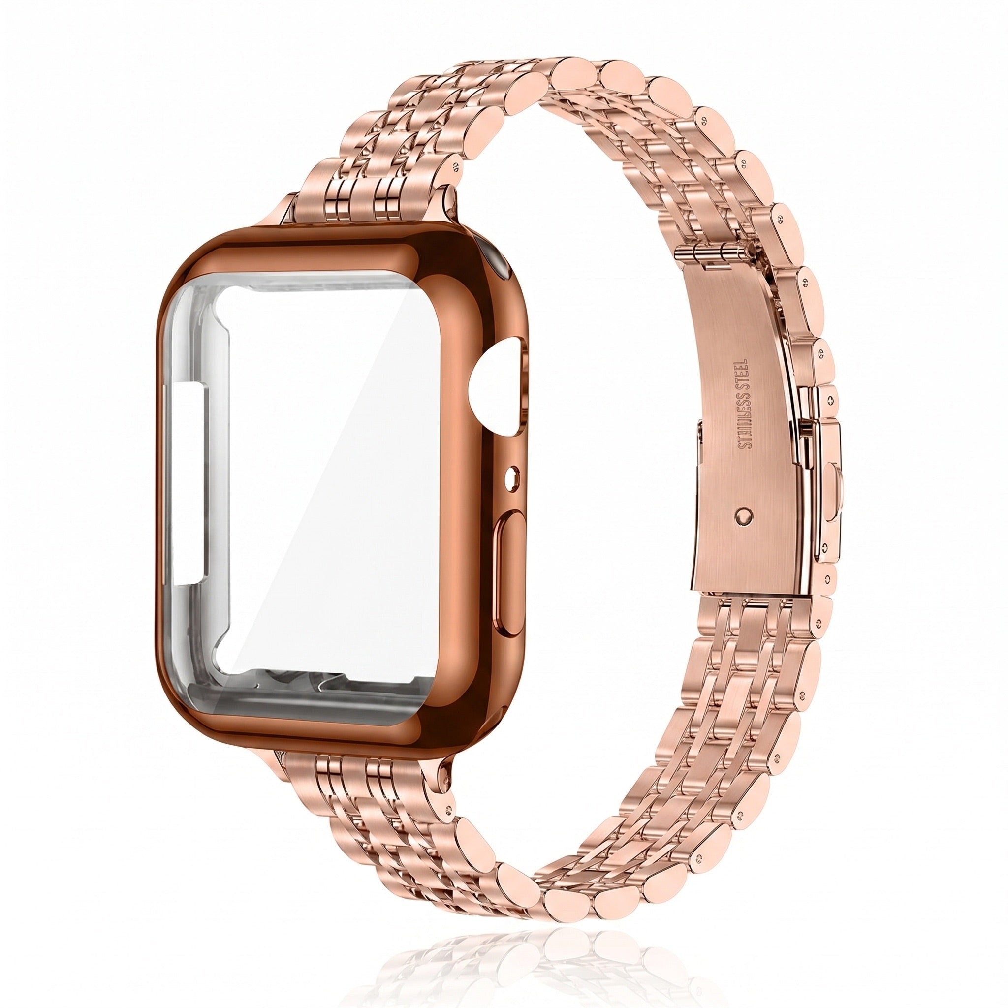 Apple Watch bracelet in stainless steel, five-row mesh with integrated case, Payda model