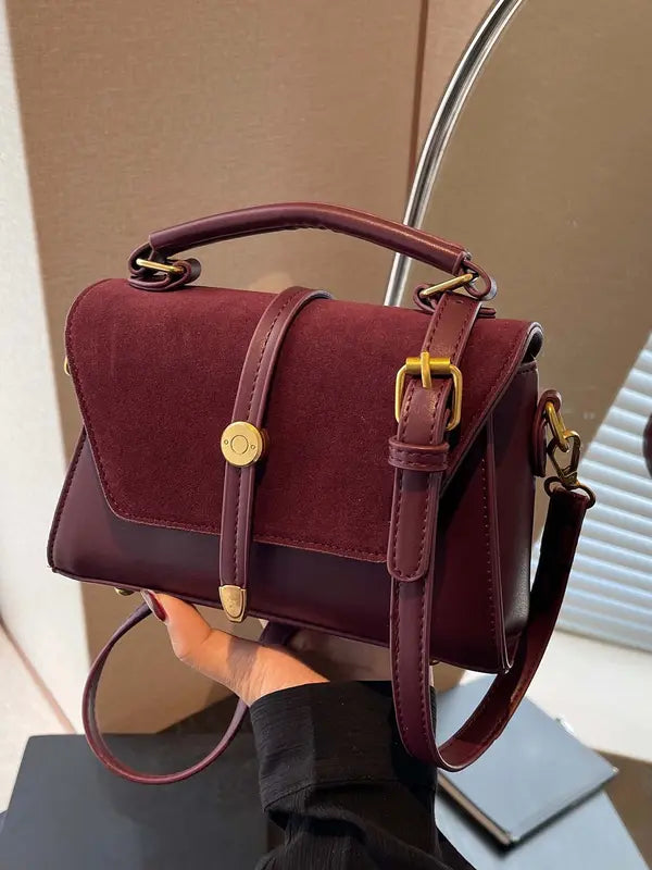 MARLYNN - Vintage-Style Small Square Shoulder Crossbody Bag with Contrast Stitching