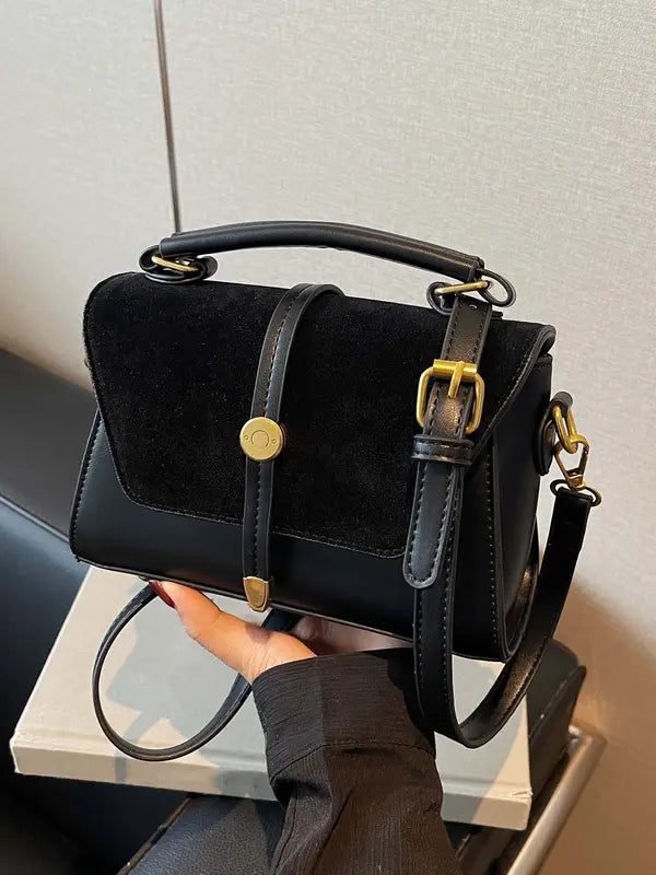 MARLYNN - Vintage-Style Small Square Shoulder Crossbody Bag with Contrast Stitching