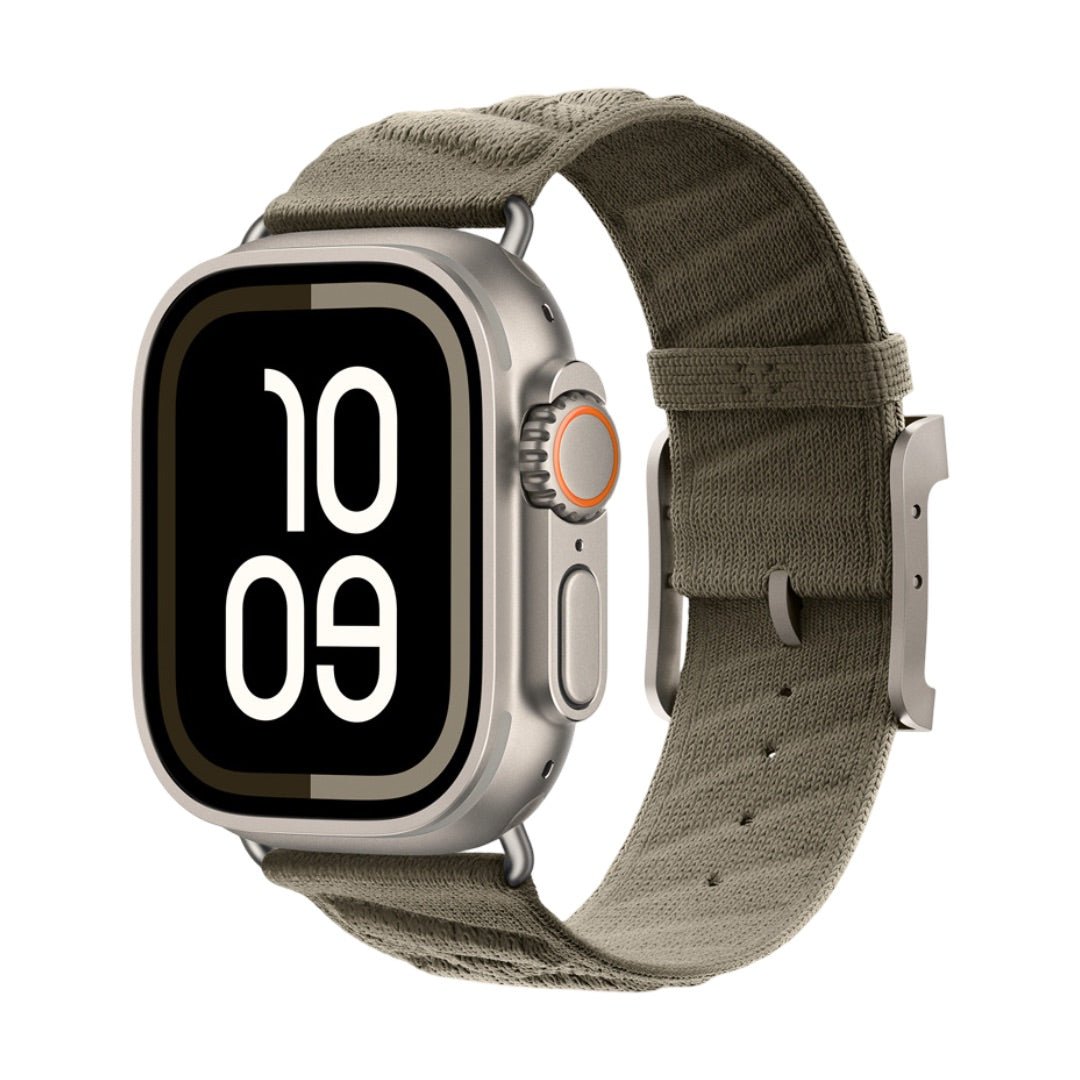 Apple Watch bracelet in braided nylon, wave pattern and raised H, pin buckle, Esmeralda model