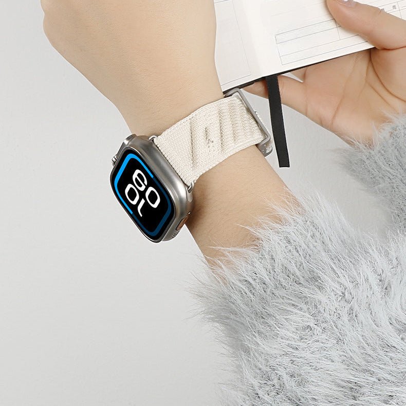 Apple Watch bracelet in braided nylon, wave pattern and raised H, pin buckle, Esmeralda model