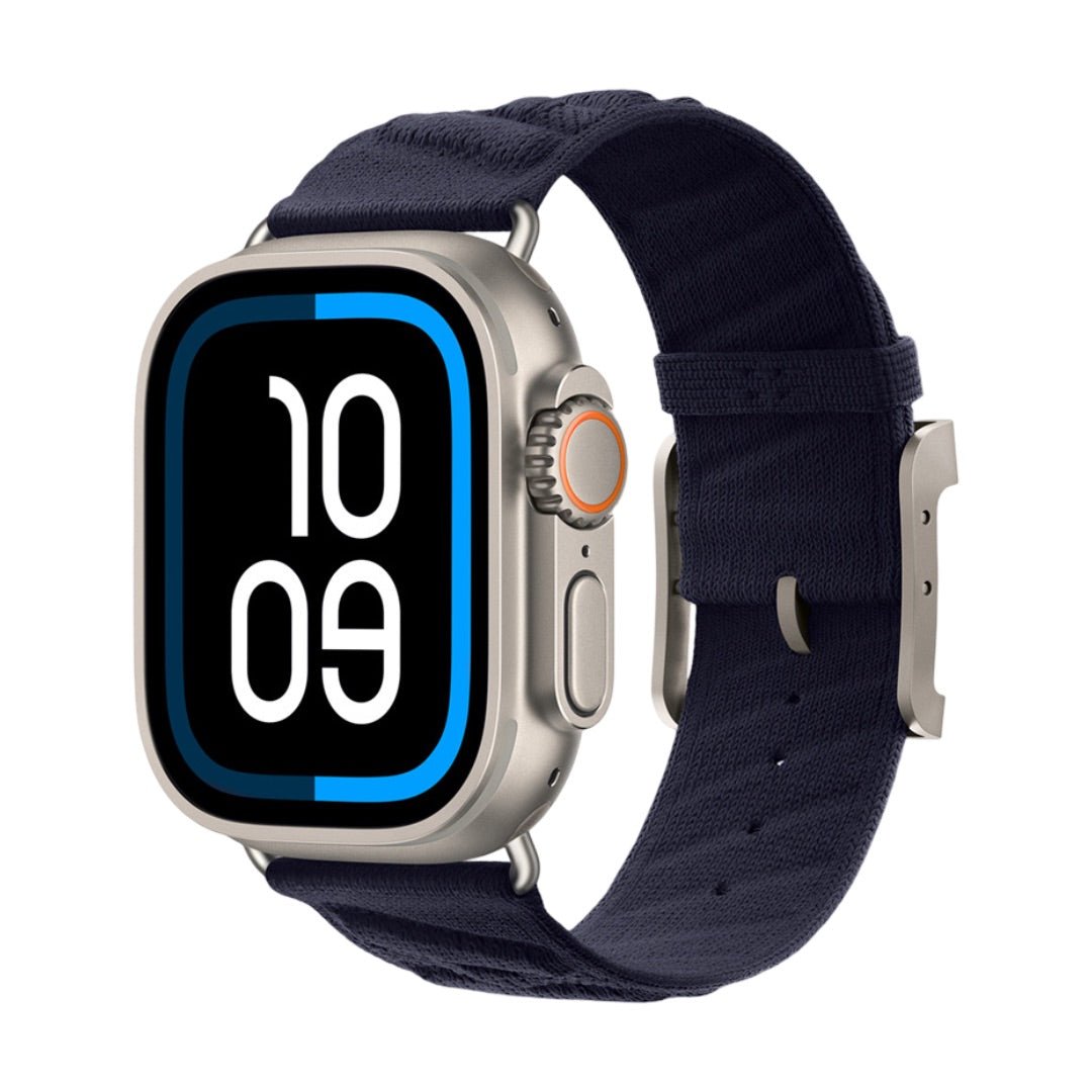 Apple Watch bracelet in braided nylon, wave pattern and raised H, pin buckle, Esmeralda model