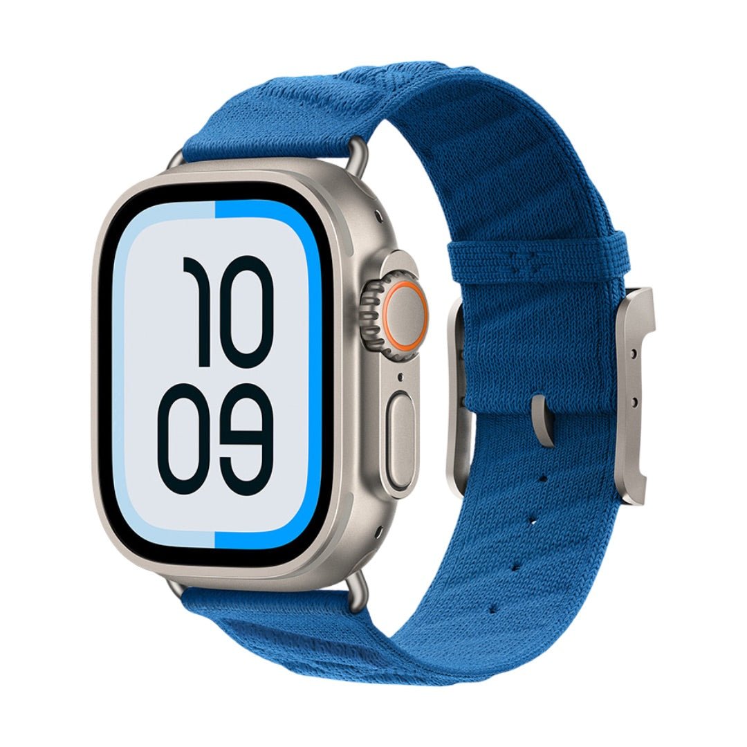 Apple Watch bracelet in braided nylon, wave pattern and raised H, pin buckle, Esmeralda model