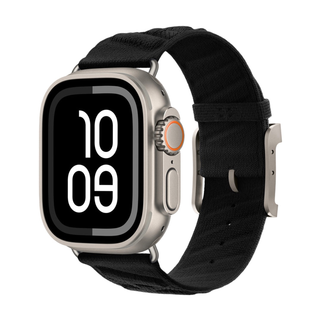 Apple Watch bracelet in braided nylon, wave pattern and raised H, pin buckle, Esmeralda model